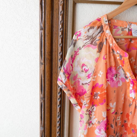 St. John’s Bay Blouse Size 1X Semi Sheer Orange Floral Top Boho Chic Shirt - Picture 4 of 6